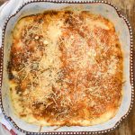 keto chicken cordon bleu casserole in baking dish