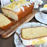 keto lemon pound cake sliced and served on fine china