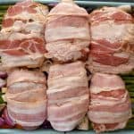 Keto Bacon Wrapped Chicken Thighs On Veggies (prep)