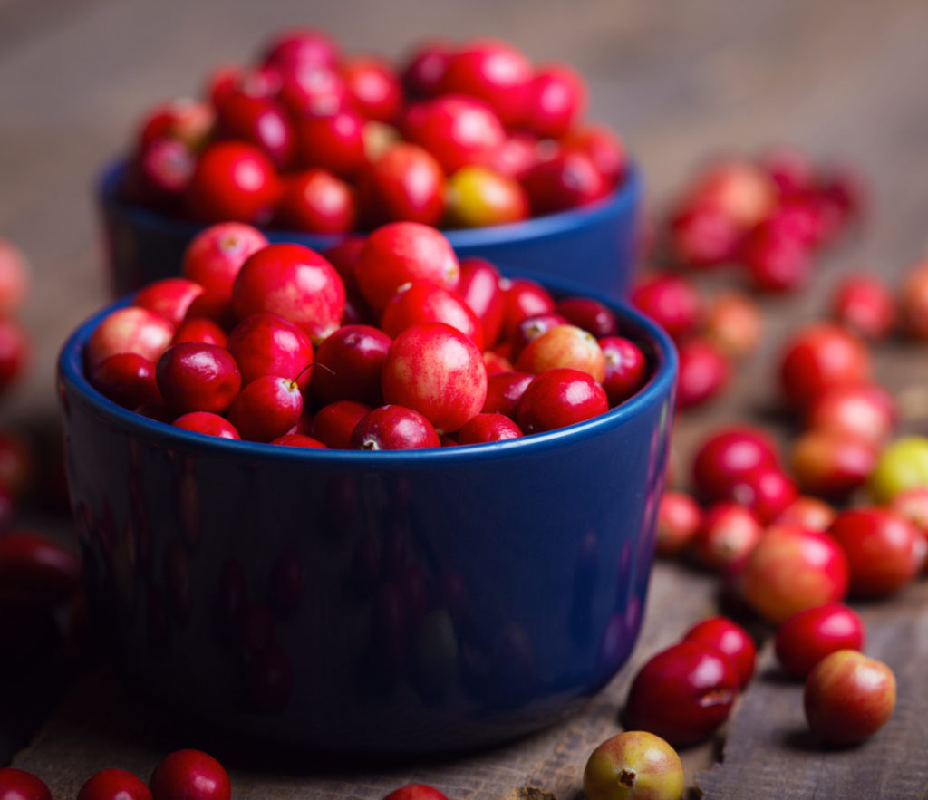 bowls of fresh cranberries