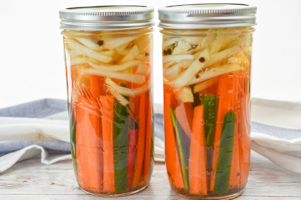 Pickled carrots in mason jars