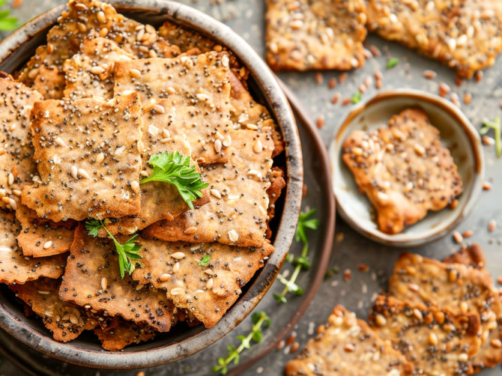 keto high fiber crackers served in a bowl