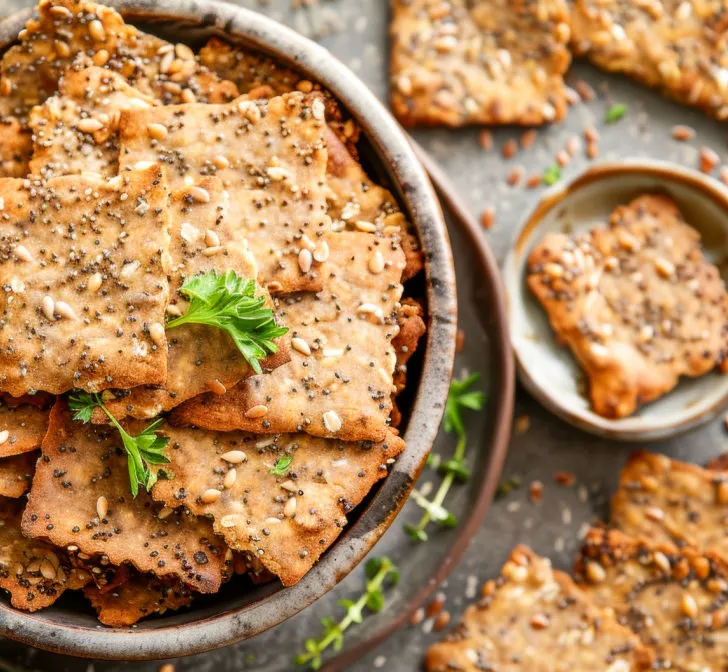 keto high fiber crackers served in a bowl