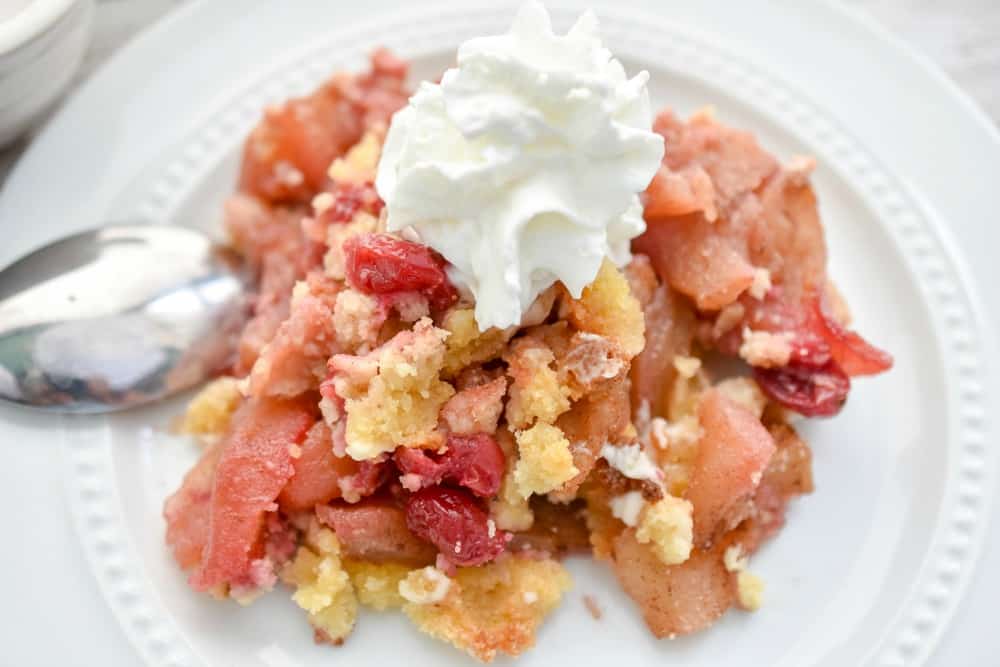 keto apple cranberry cobbler plated close up