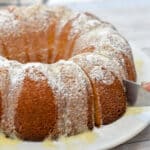 keto brown butter cake being sliced