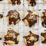 keto peanut butter chocolate cookies on a on a baking cooling rack