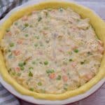 keto chicken pot pie filled waiting for the top crust layer