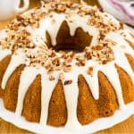 keto cinnamon bundt cake on a white plate