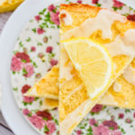 keto lemon ricotta scones on pink flower plate up close