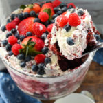 keto red velvet trifle being served