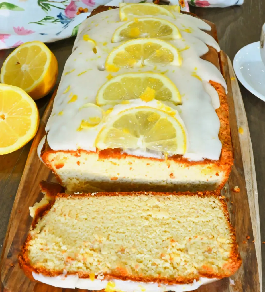 keto lemon pound cake loaf sliced