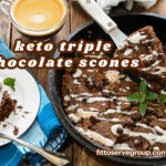 keto triple chocolate scones featured image in a cast-iron skillet