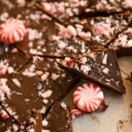 close up image of keto peppermint bark cut into triangles