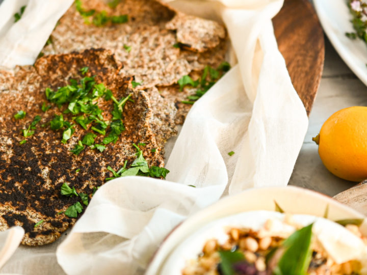 keto flatbread wrapped in cheesecloth