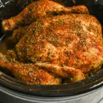 whole keto chicken cooked in a crockpot