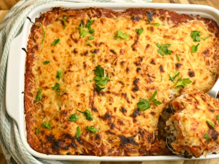 keto Italian beef casserole in a baking dish