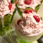 keto raspberry ice cream served in vintage glassware