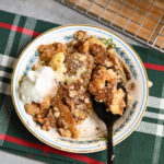 a serving of mock apple cobbler served in a small dessert dish