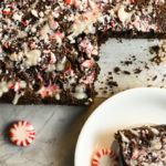 keto peppermint brownies being sliced