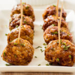 keto pastrami meatballs served as an appetizer