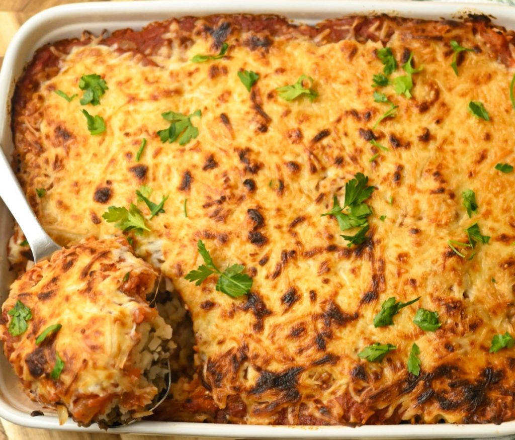 keto hamburger casserole in a baking dish