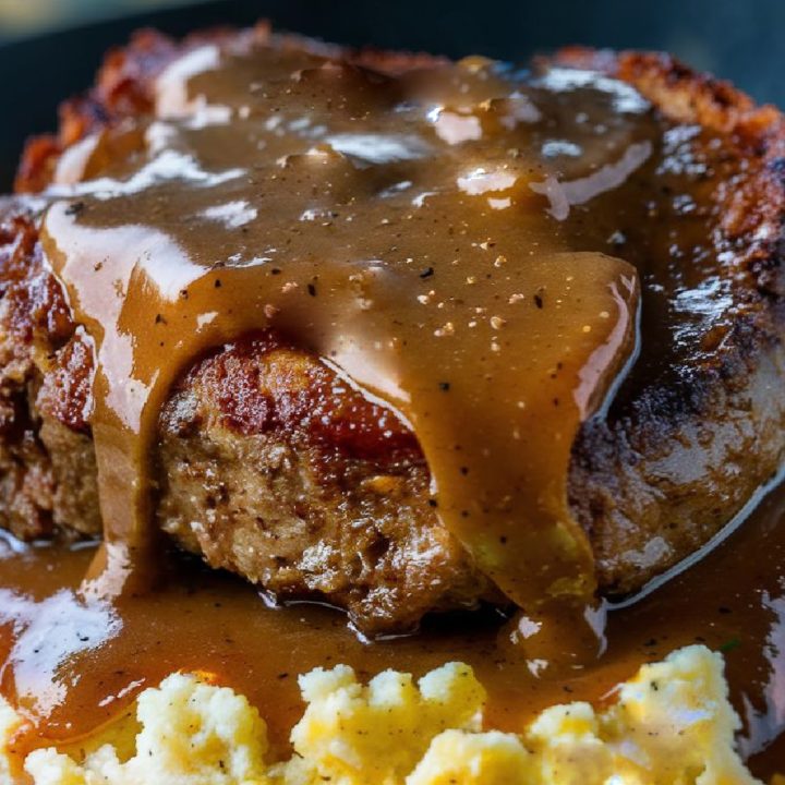 Keto Salisbury steak on be of cauliflower mash