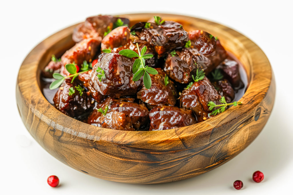 keto cranberry meatballs served in a wooden bowl