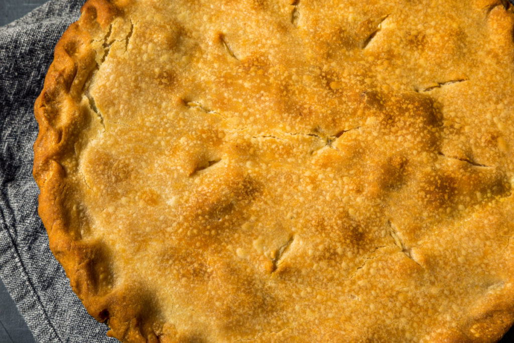 Whole low-carb turkey pot pie ready to be served