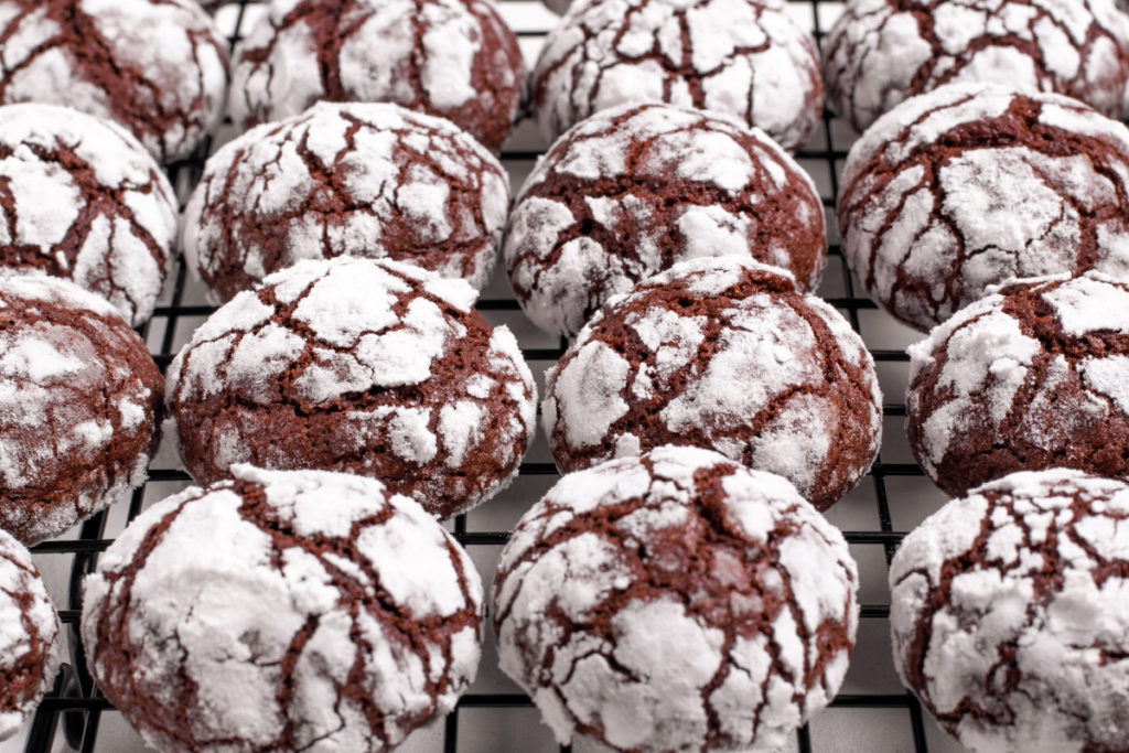 keto chocolate crinkle cookies on a cooling rack