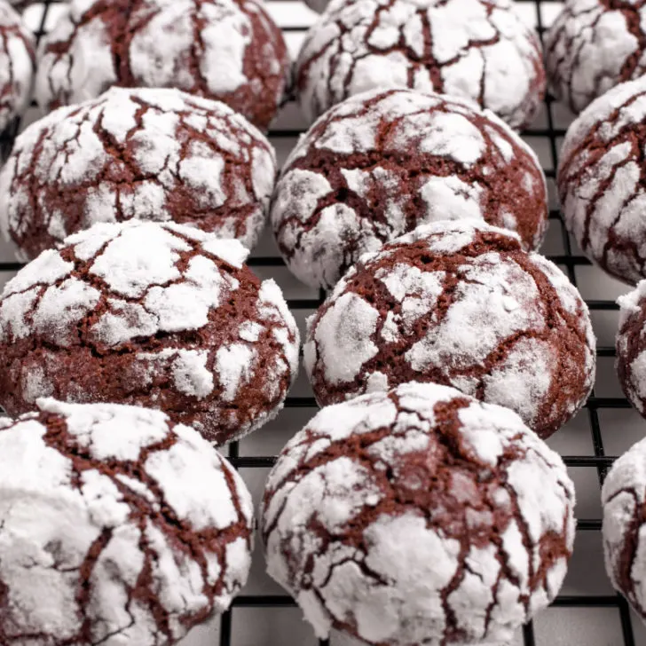 keto chocolate crinkle cookies on a cooling rack